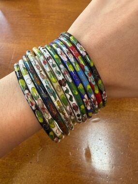 Vtg Cloisonne 11 Bangles Bracelet Set